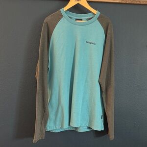 Patagonia Teal and Charcoal Long Sleeve Shirt